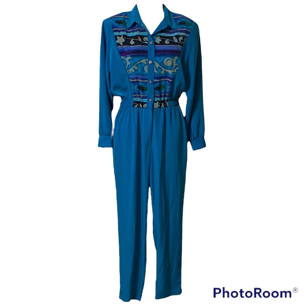 VTG 80s Lori of California Jumper Jumpsuit Romper Pantsuit Goldberg’s Teal 8 M